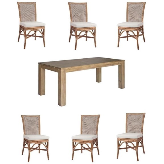 Home Square 7-Piece Set with 6 Rattan Side Chairs and Dining Table