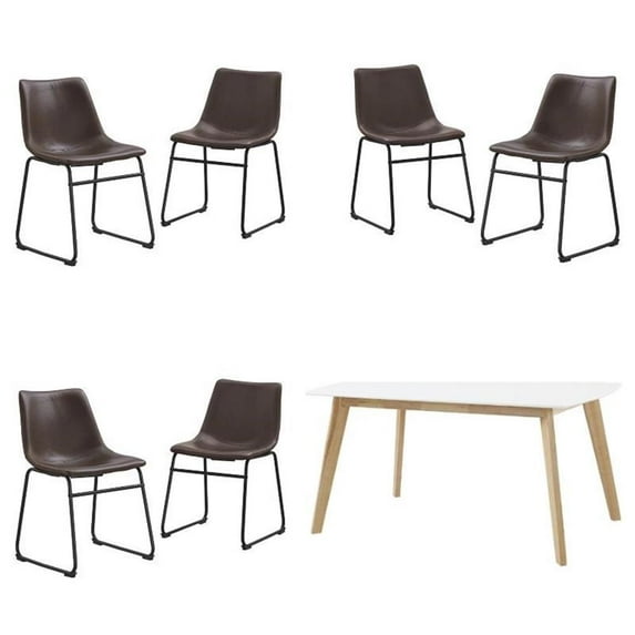Home Square 7-Piece Set with 60" Wood Dining Table and 6 Dining Chairs in Brown