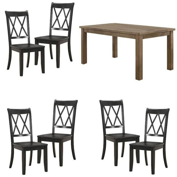 Home Square 7-Piece Set with Dining Table and 6 Dining Chairs in Brown