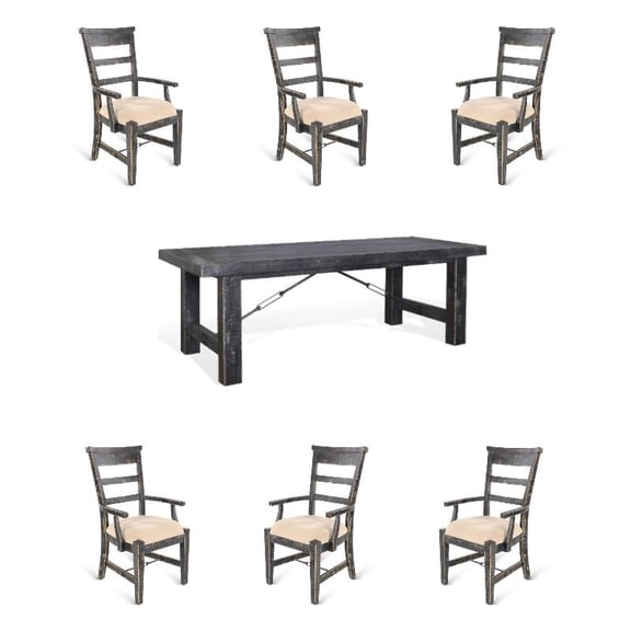 Home Square 7-Piece Set with Extension Table and 6 Side Chairs in Black
