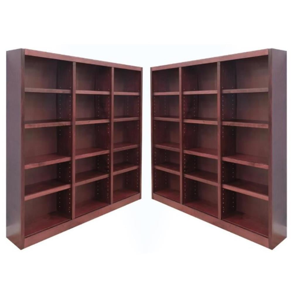 Home Square 72" Tall 15-Shelf Triple Wide Wood Bookcase in Cherry - Set of 2