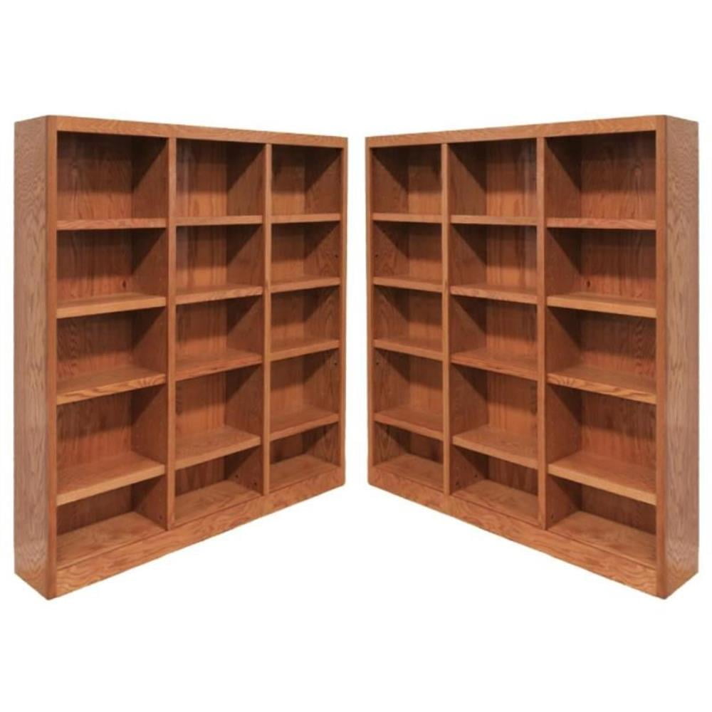 Home Square 72" Tall 15-Shelf Triple Wide Wood Bookcase in Dry Oak - Set of 2