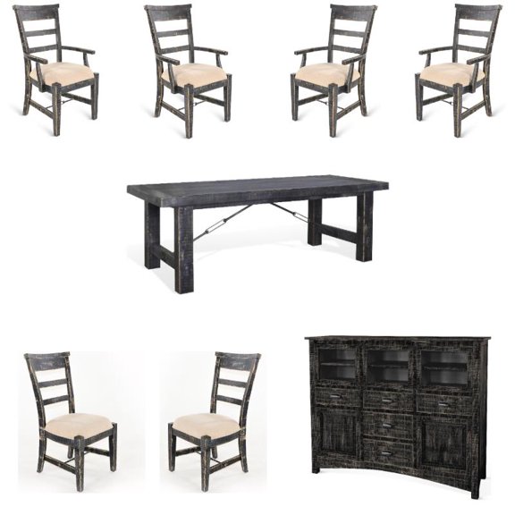 Home Square 8-Piece Set with Table & 4 Side Chairs & 2 Arm Chairs & Wood Server