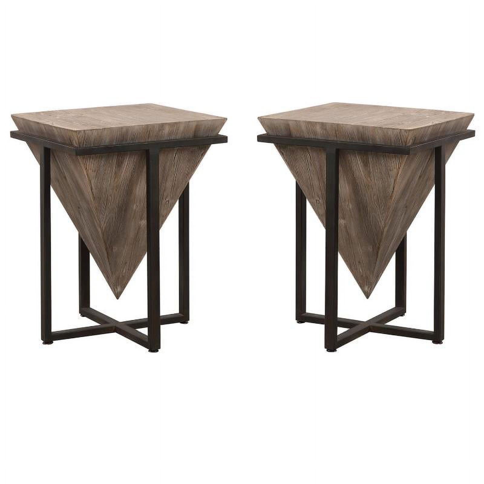 Home Square Accent End Table in Gray Wash and Aged Black Set of 2