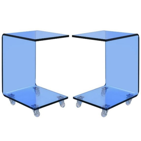 Home Square Acrylic Snack Table with Bottom Shelf in Blue - Set of 2