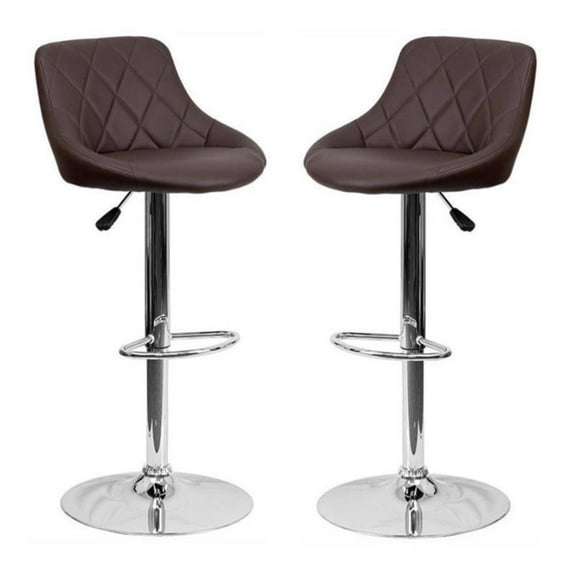 Home Square Adjustable Quilted Bucket Seat Bar Stool in Brown - Set of 2