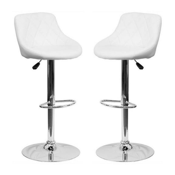 Home Square Adjustable Quilted Bucket Seat Bar Stool in White - Set of 2