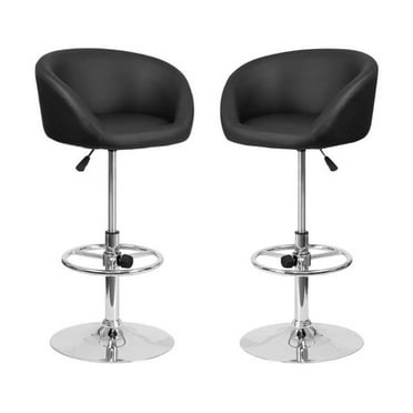 Home Square Adjustable Vinyl Upholstery Bar Stool in Black Finish - Set of 2