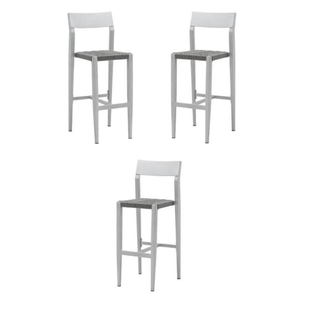 Home Square Aluminum Bar Side Stool in Silver Frame & Charcoal Rope - Set of 3