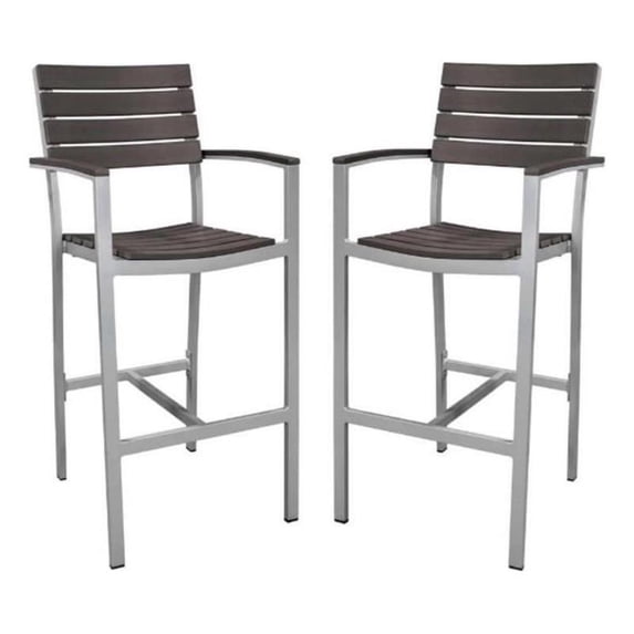 Home Square Aluminum Frame Patio Bar Arm Stool in Espresso - Set of 2