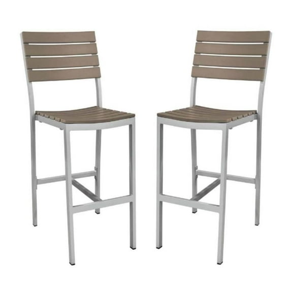 Home Square Aluminum Frame Patio Bar Side Stool in Gray - Set of 2