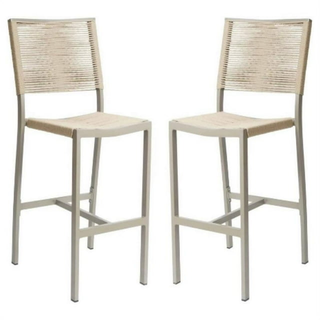 Home Square Aluminum Frame Patio Bar Side Stool in Tan Rope - Set of 2