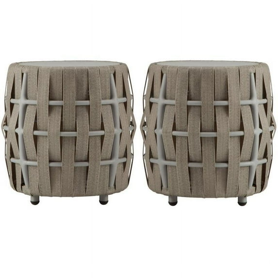 Home Square Aluminum Frame Round Patio End Table in Gray - Set of 2