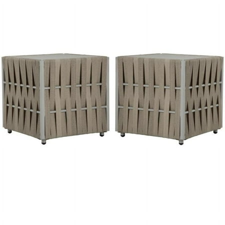 Home Square Aluminum Frame Square Patio End Table in Gray - Set of 2