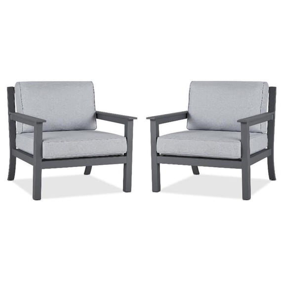 Home Square Aluminum Outdoor Chair With Cushions in Gray - Set of 2