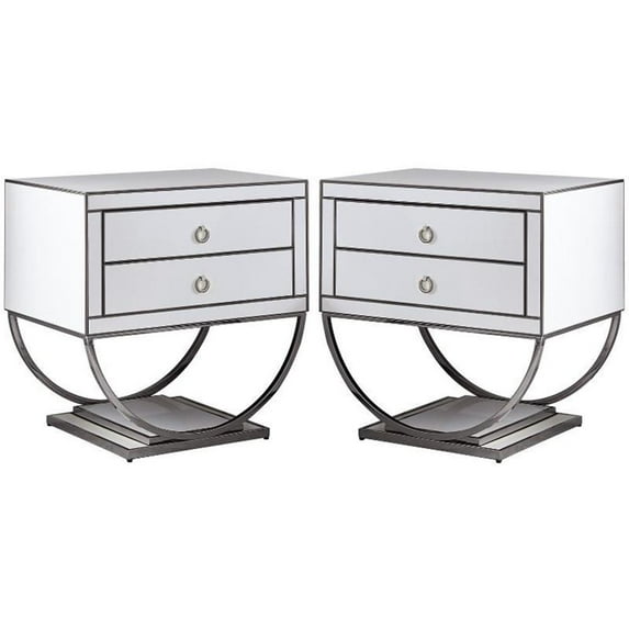 Home Square Alyssa Side Table in White Lacquer and Chrome - Set of 2