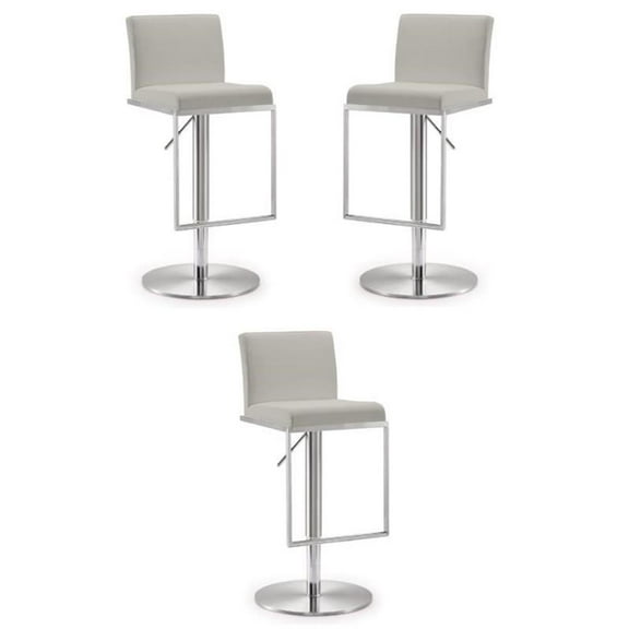 Home Square Amalfi 32.5" Fabric & Stainless Steel Barstool in Gray - Set of 3