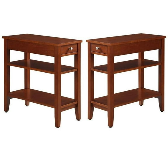 Home Square American Heritage 3 Tier End Table in Cherry Wood Finish - Set of 2
