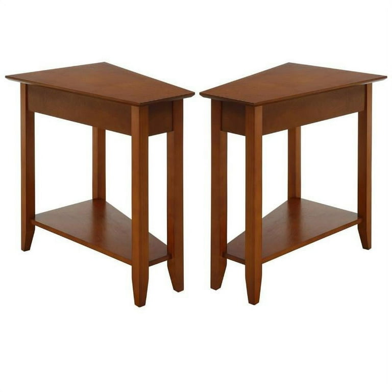Home Square American Heritage Wedge End Table in Cherry Wood Finish Set of 2