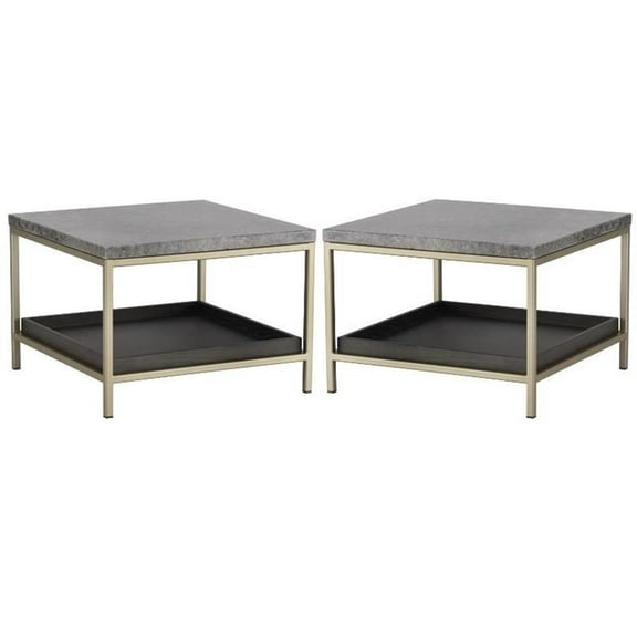 Home Square Arden 23.5" Marble End Table with Gold Iron Frame in Gray - Set of 2