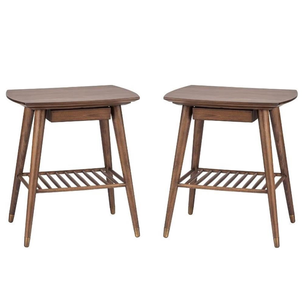 Home Square Ari Hardwood End Table in Walnut Brown - Set of 2 - Walmart.com