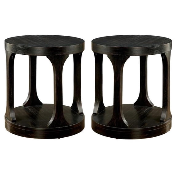 Home Square Arturo Solid Wood Open Shelf End Table in Antique Black - Set of 2