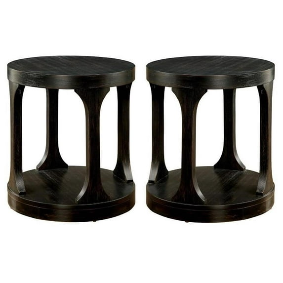 Home Square Arturo Solid Wood Open Shelf End Table in Antique Black - Set of 2