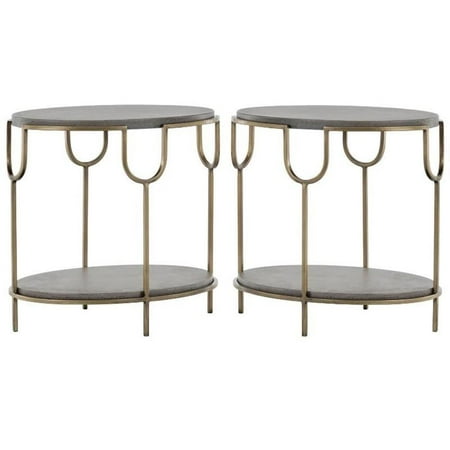 Home Square Arya 24" Metal End Table with Brass Frame in Gray - Set of 2