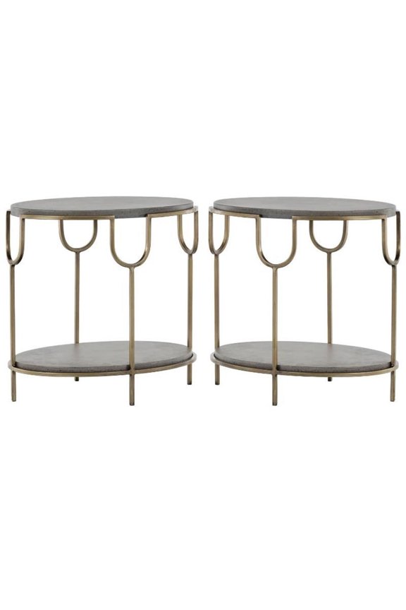 Arya 24" Metal End Table with Brass Frame in Gray - Set of 2