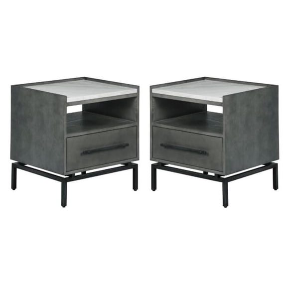 Home Square Ascher Bedside Table in Nantucket Gray - Set of 2