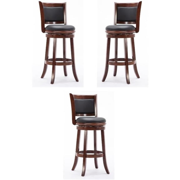 Home Square Augusta 29" Swivel Bar Stool in Cherry - Set of 3