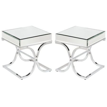 Home Square Ava Mirrored End Table in Chrome Finish - Set of 2