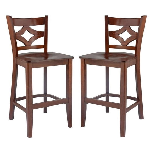 Home Square Back Counter stool with wood seat Medium Oak - Set of 2
