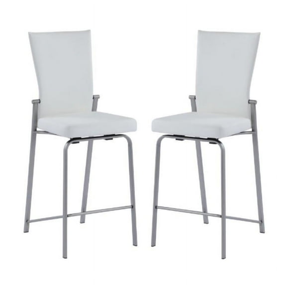 Home Square Back Metal Counter Stool in White & Brushed Steel - Set of 2