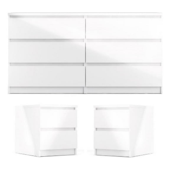 Home Square Bedroom Set with Dresser and 2 Nightstands, White, 179.67 lb, 3 Pieces