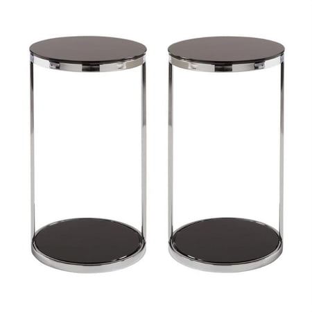Home Square Benjamin 11" End Table with Polished Steel Base in Black - Set of 2