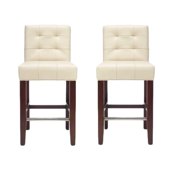 Home Square Bicast Leather 24" Counter Stool in Beige - Set of 2