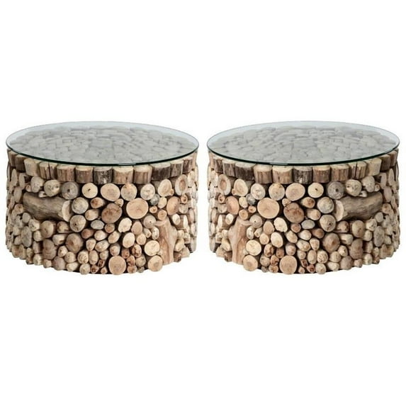 Home Square Bickford 23.5" Round Modern Glass Side Table in Clear - Set of 2