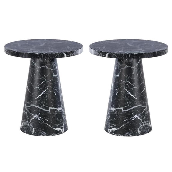 Home Square Black Faux Marble 20" Round End Table - Set of 2