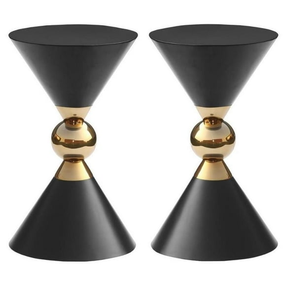 Home Square Black and Gold Metal Hourglass Shaped End Table - Set of 2