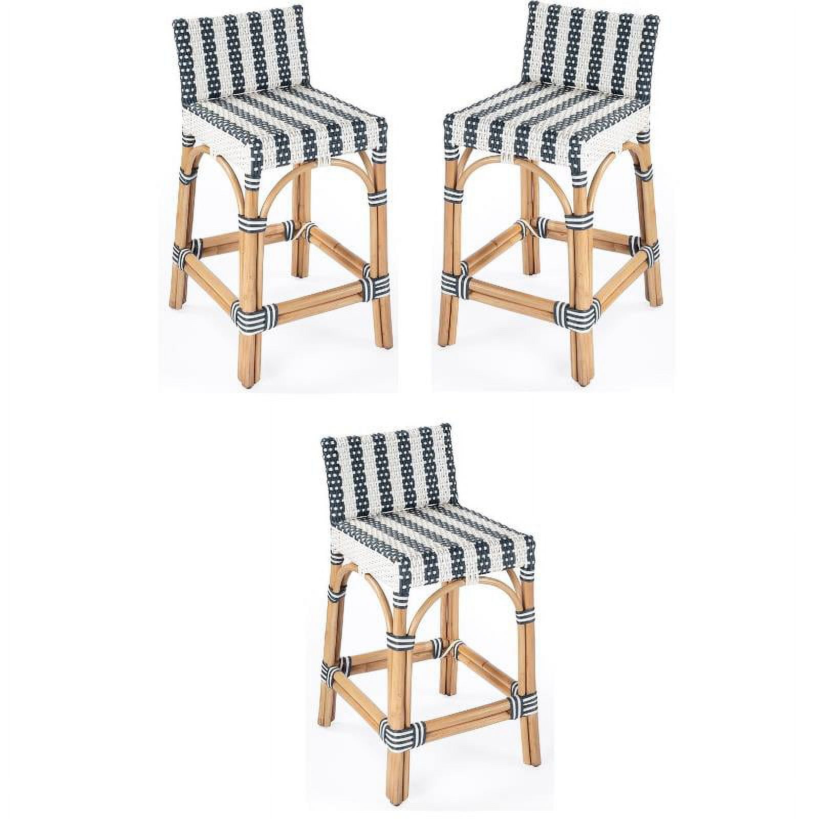 Home Square Blue & White Rattan Low Back Counter Stool Set of 3