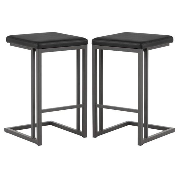 Home Square Boone 26" Modern Steel Counter Stool in Black/Dark Gray - Set of 2