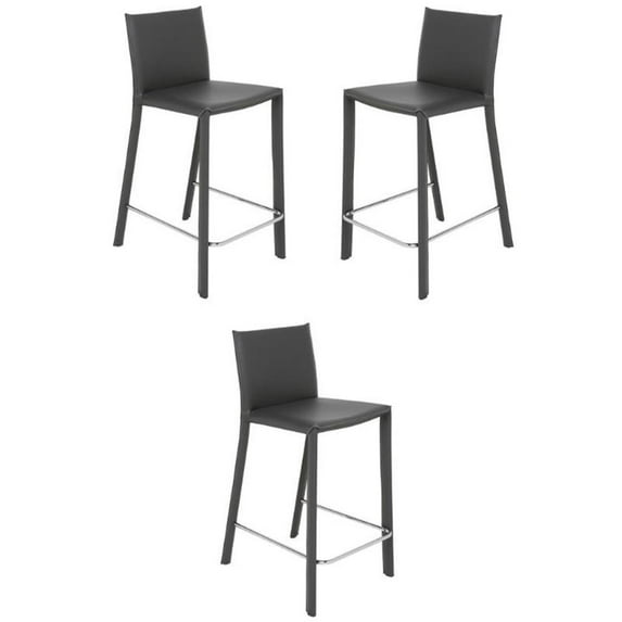 Home Square Bridget 25.5" Leather Counter Stool in Dark Gray - Set of 3