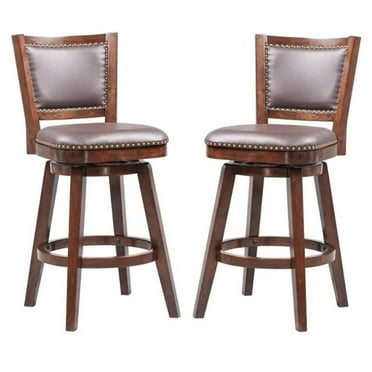 Home Square Broadmoor 29" Faux Leather Swivel Bar Stool in Cappuccino - Set of 2