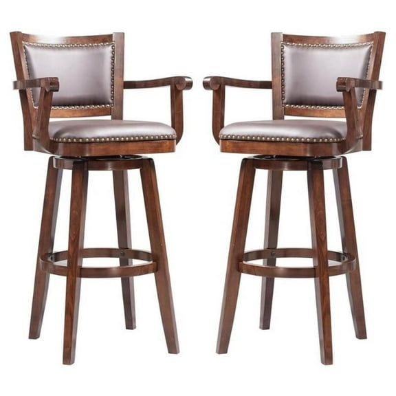 Home Square Broadmoor 36" Faux Leather Bar Stool in Cappuccino - Set of 2