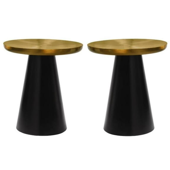Home Square Brushed Gold Metal End Table with Matte Black Base - Set of 2
