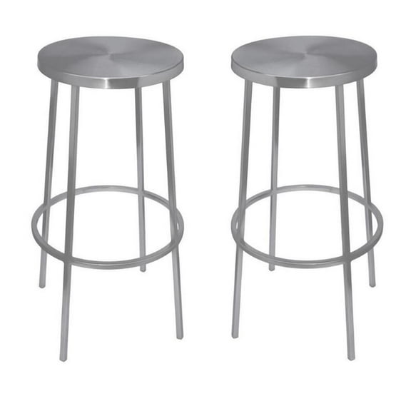 Home Square Brushed Silver Iron Barstool - Set of 2