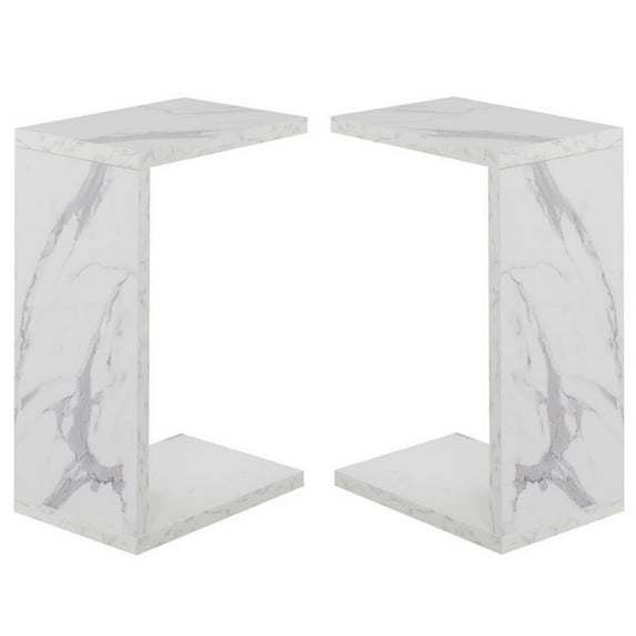 Home Square C End Table in Faux White Marble Wood - Set of 2