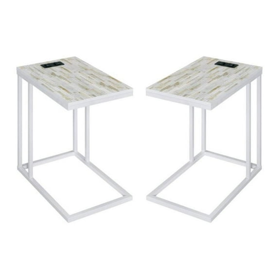 Home Square C-Table in White Mosaic Top Metal Legs - Set of 2