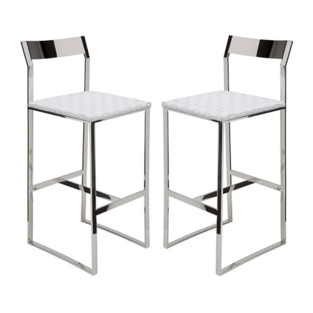 Home Square Camille 26.5" Leather Counter Stool in White - Set of 2 ...